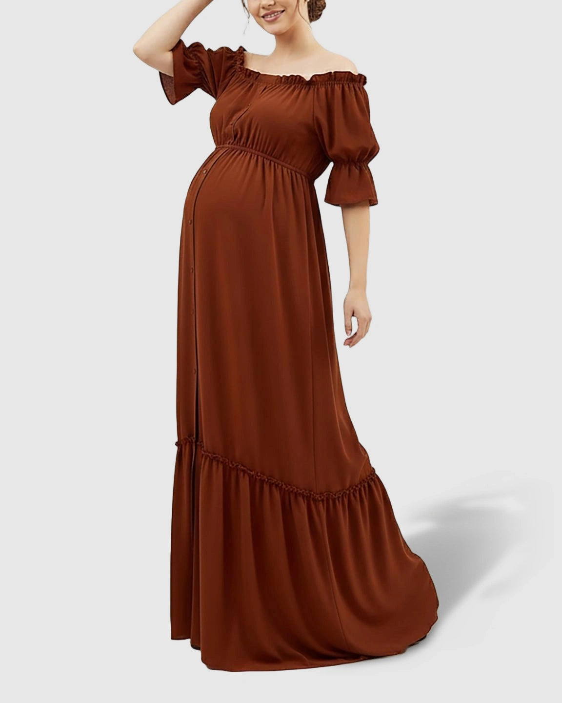 Elegant Off-Shoulder Flared Maternity Long Dress