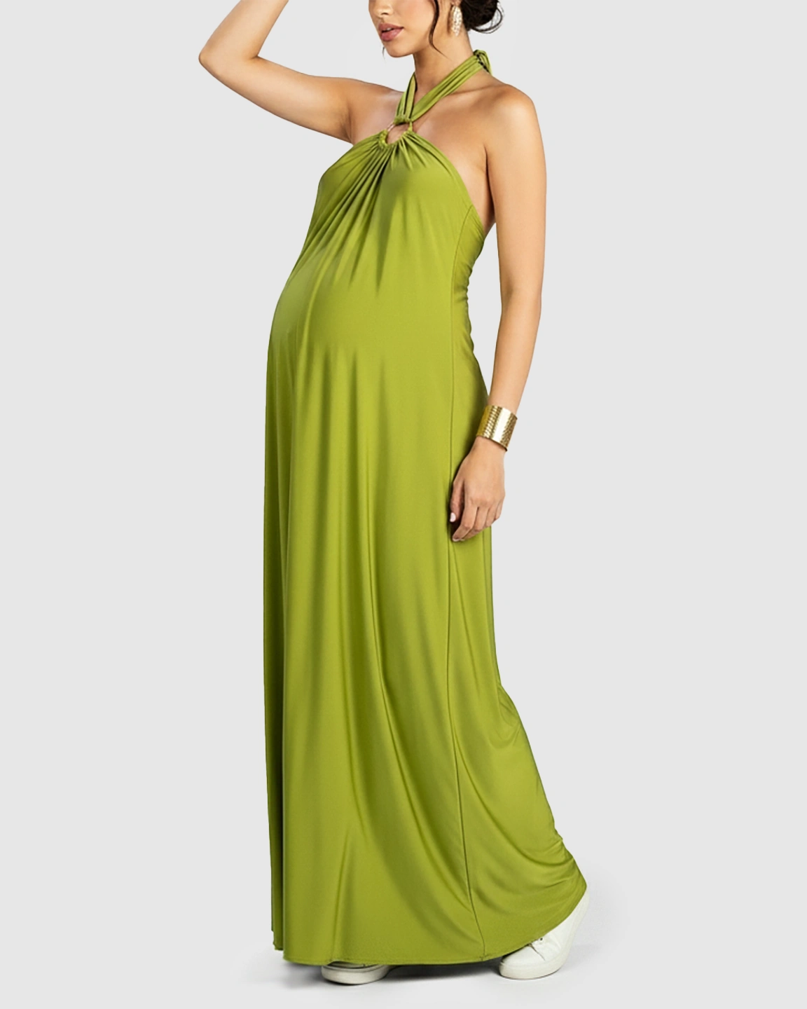 Backless Halter Neck Chiffon Maternity Maxi Dress