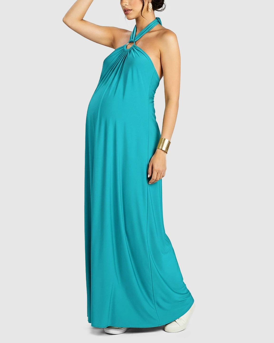 Backless Halter Neck Chiffon Maternity Maxi Dress