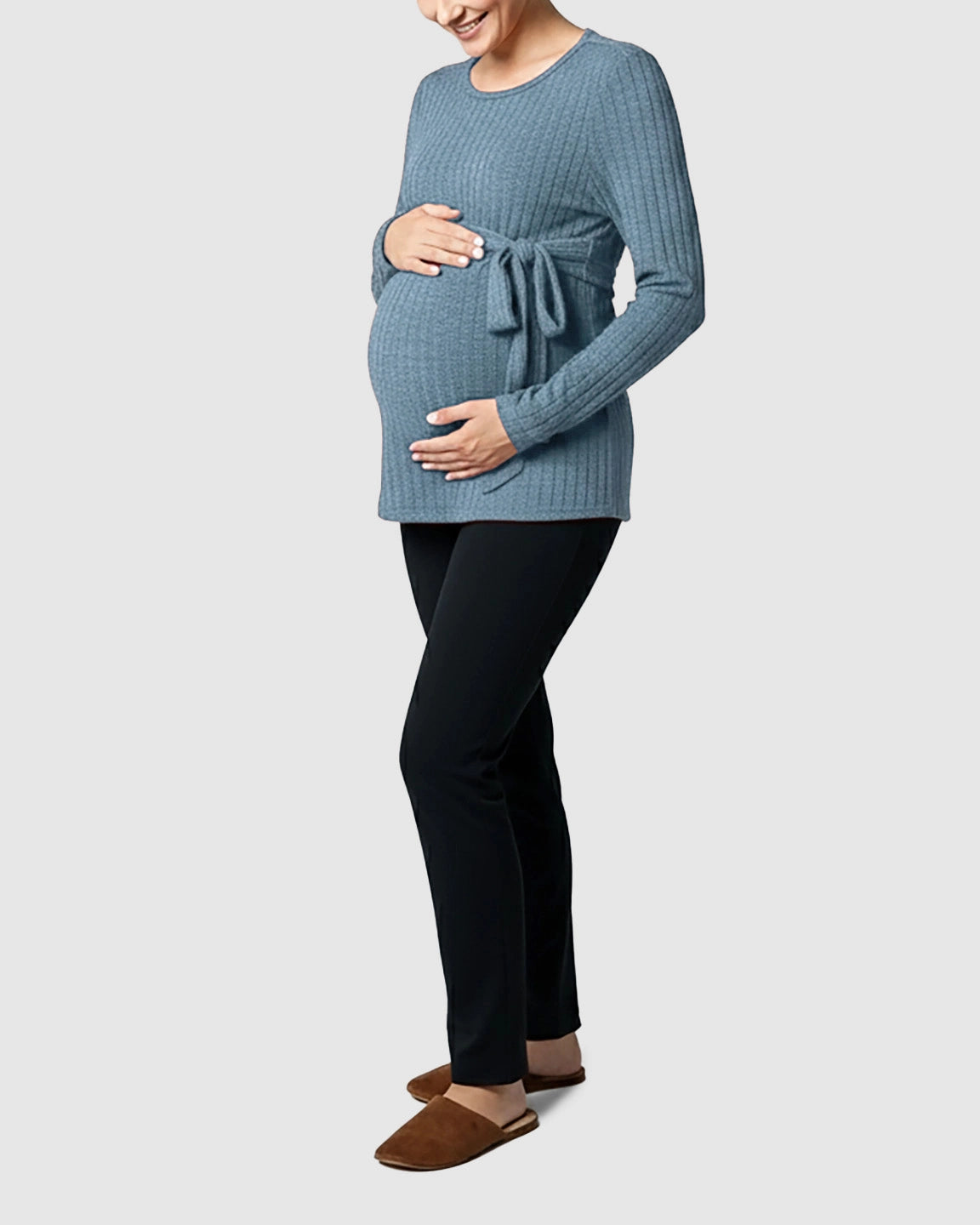 Ribbed Knit Tie-Waist Long Sleeve Maternity Top