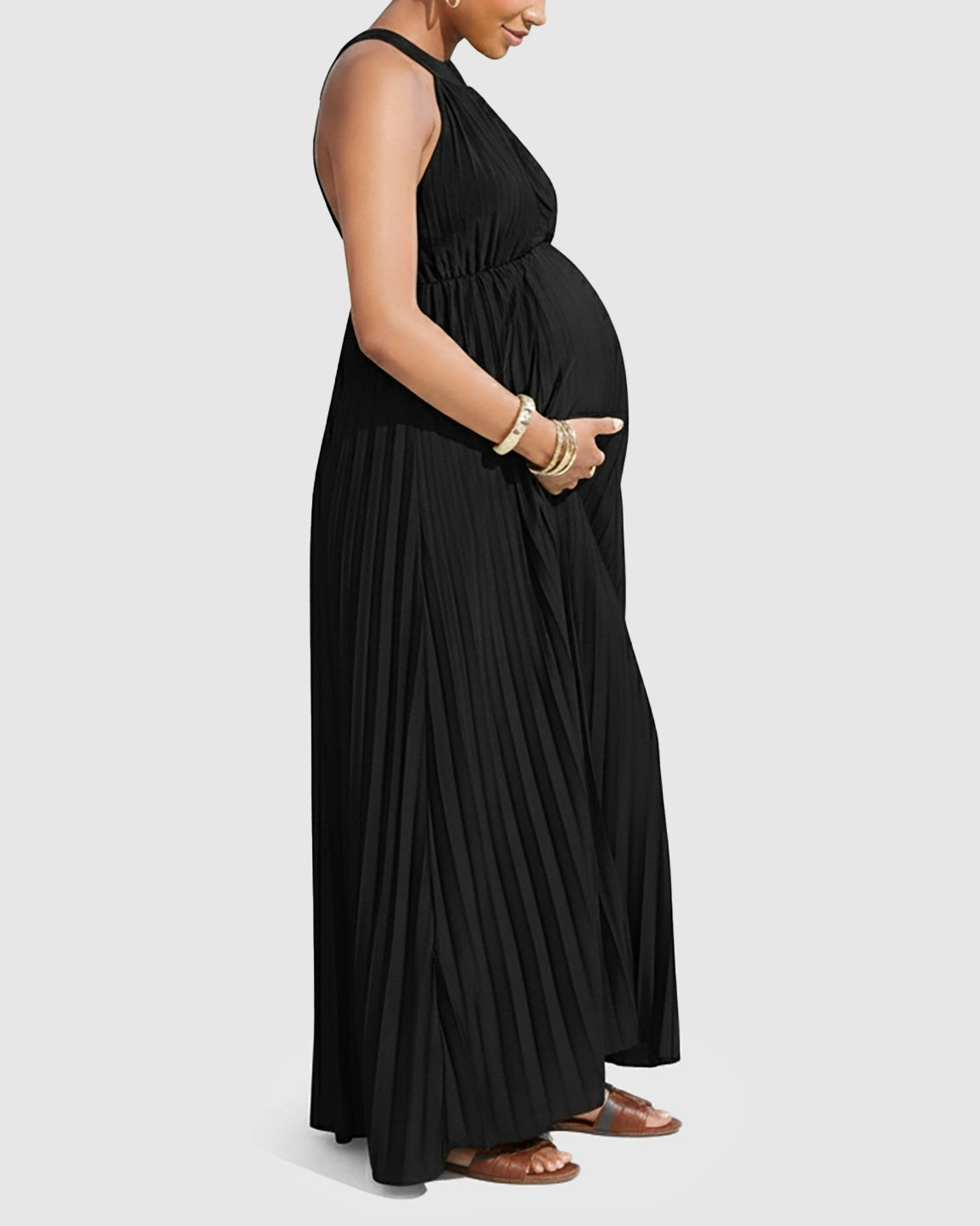 Elegant Faux Silk Floor Length Maternity Maxi Dress