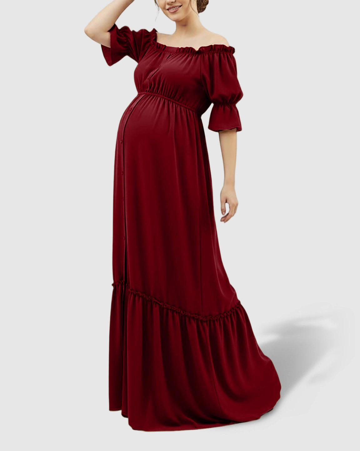 Elegant Off-Shoulder Flared Maternity Long Dress