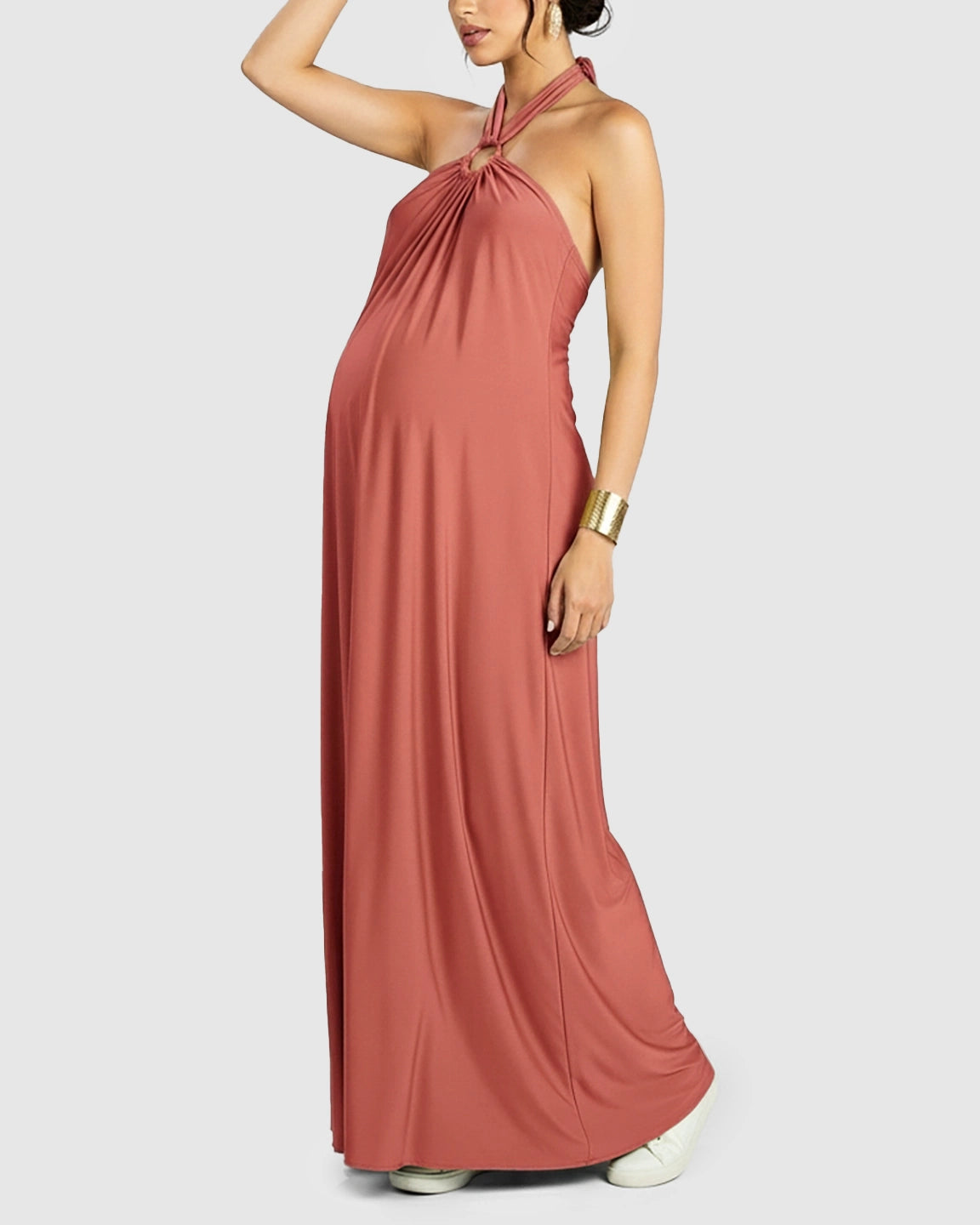 Backless Halter Neck Chiffon Maternity Maxi Dress