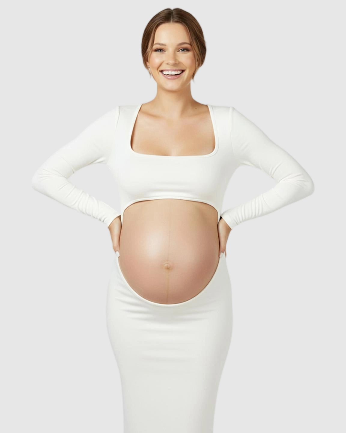 Belly-Cutout Bodycon Long Sleeve Maternity Maxi Dress