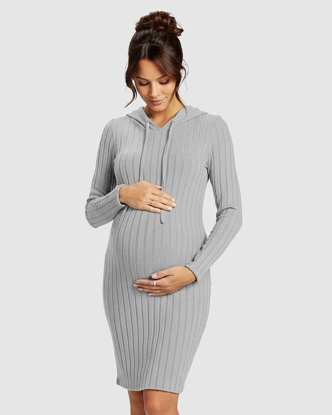Ribbed Bodycon Hooded Maternity Midi Dress