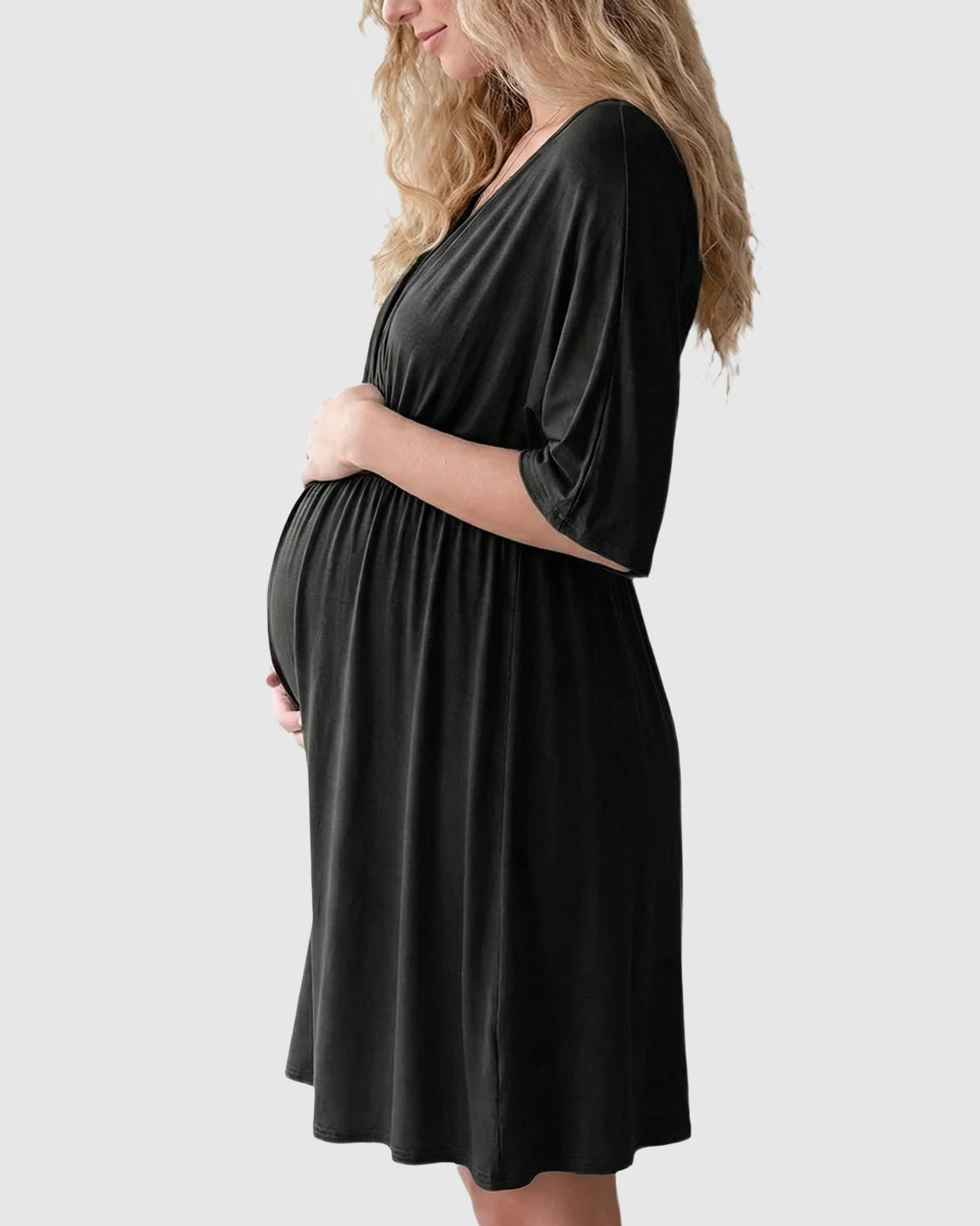 Cross-Front Romantic Style Maternity Midi Dress