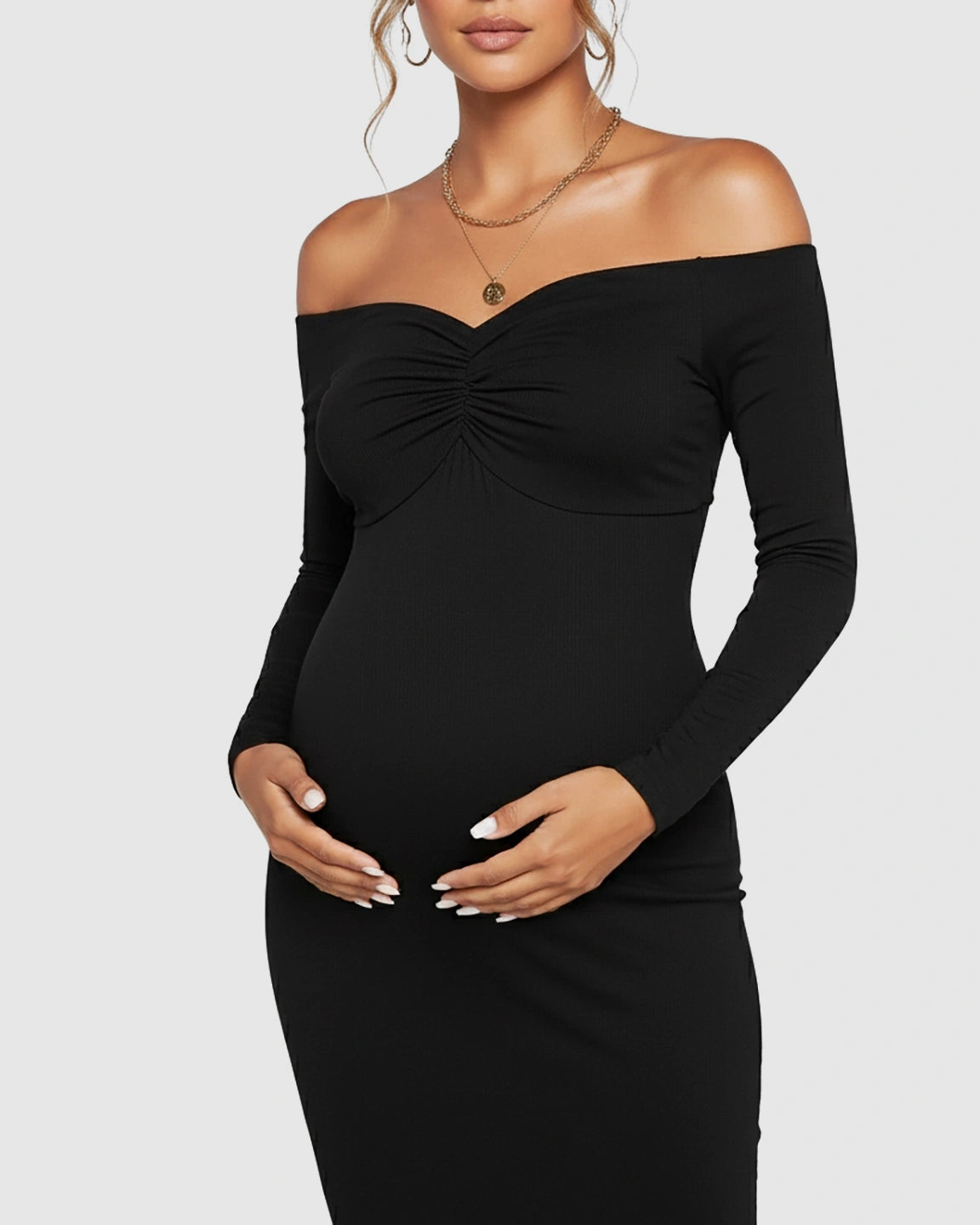 Off-Shoulder Bodycon Maternity Midi Dress