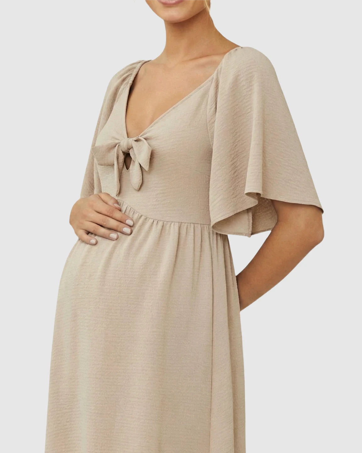 Tie-Knot Front Swing Silhouette Maternity Midi Dress