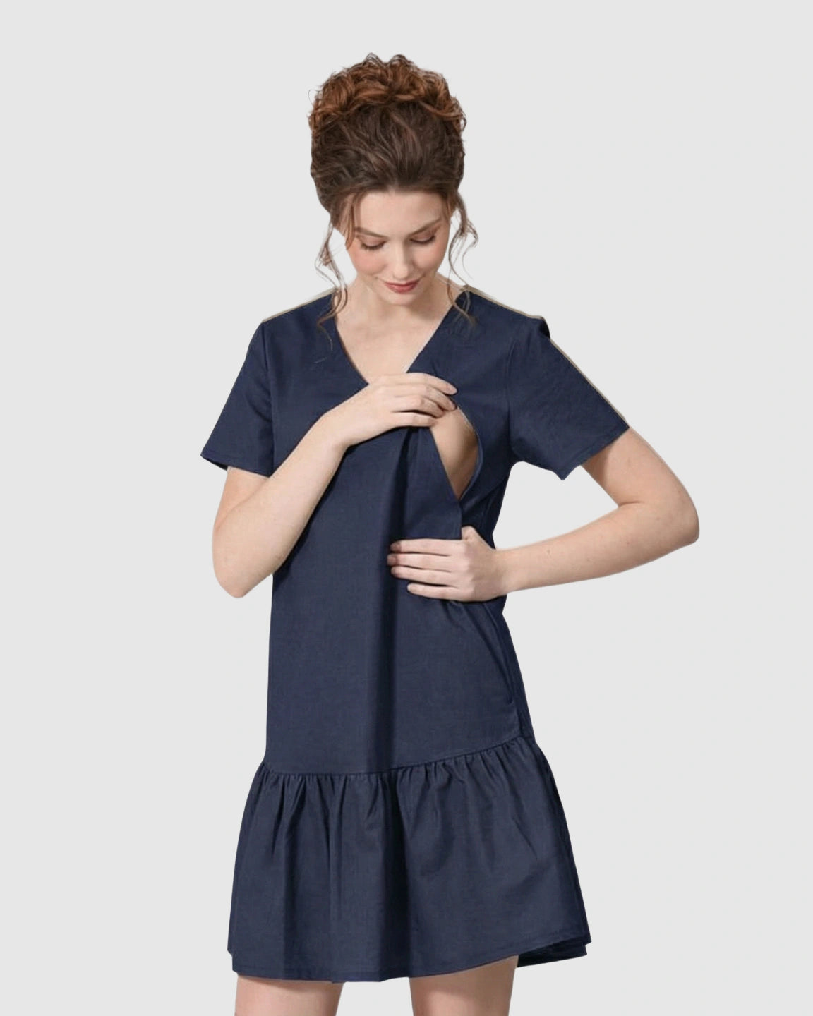 Ruffled Hem A-line Maternity & Nursing Dress