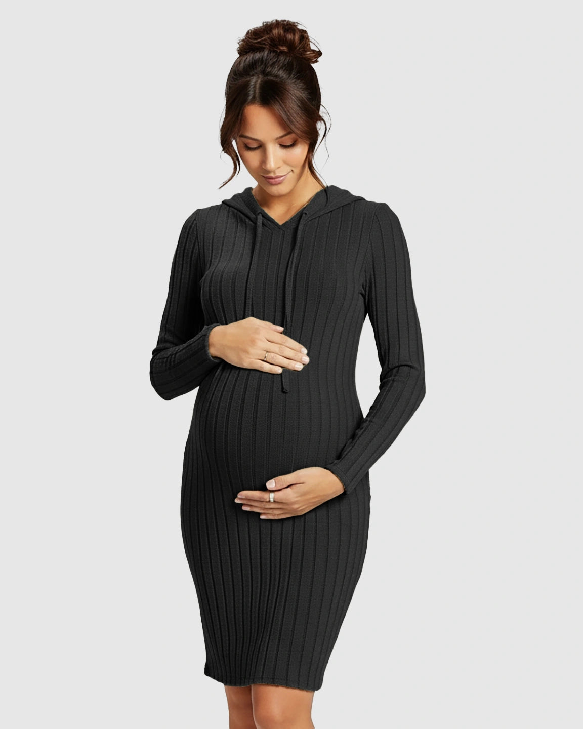 Ribbed Bodycon Hooded Maternity Midi Dress