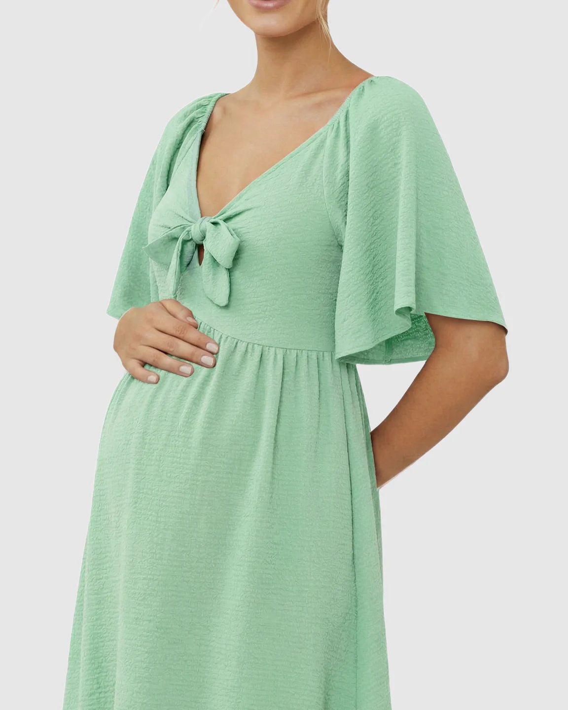 Tie-Knot Front Swing Silhouette Maternity Midi Dress