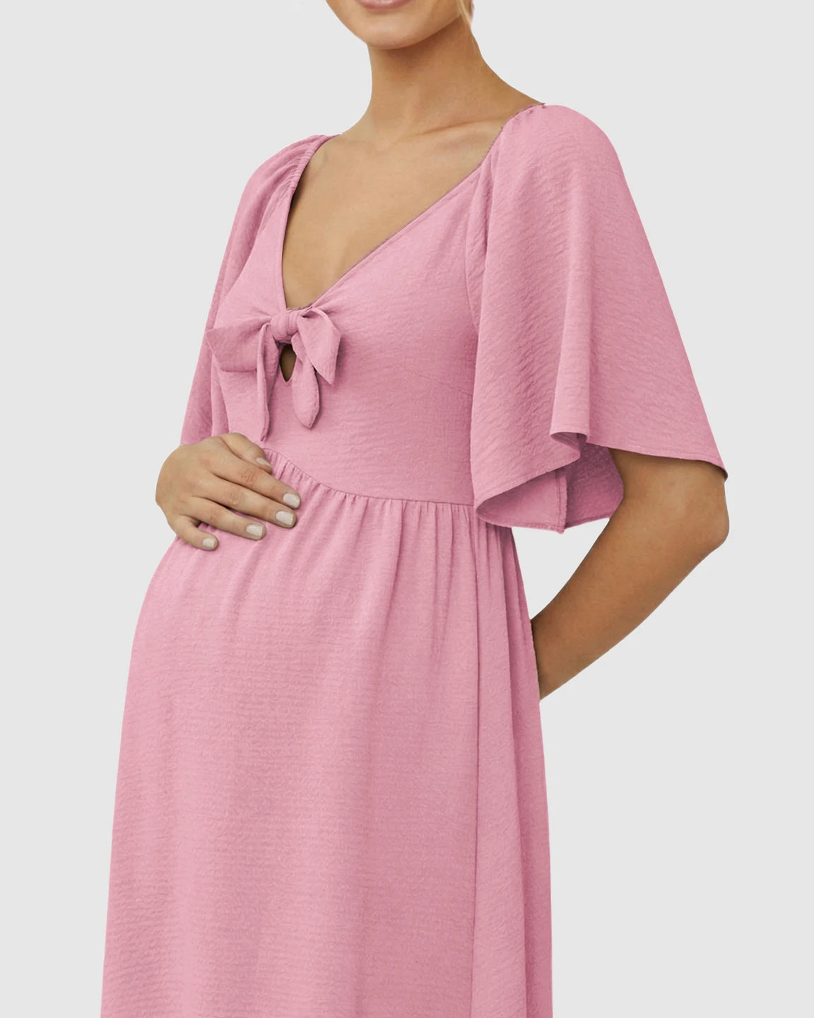 Tie-Knot Front Swing Silhouette Maternity Midi Dress