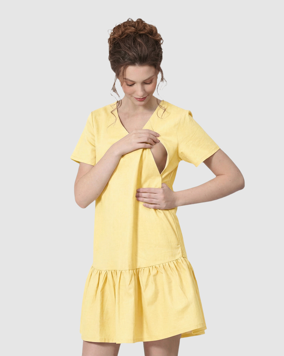 Ruffled Hem A-line Maternity & Nursing Dress