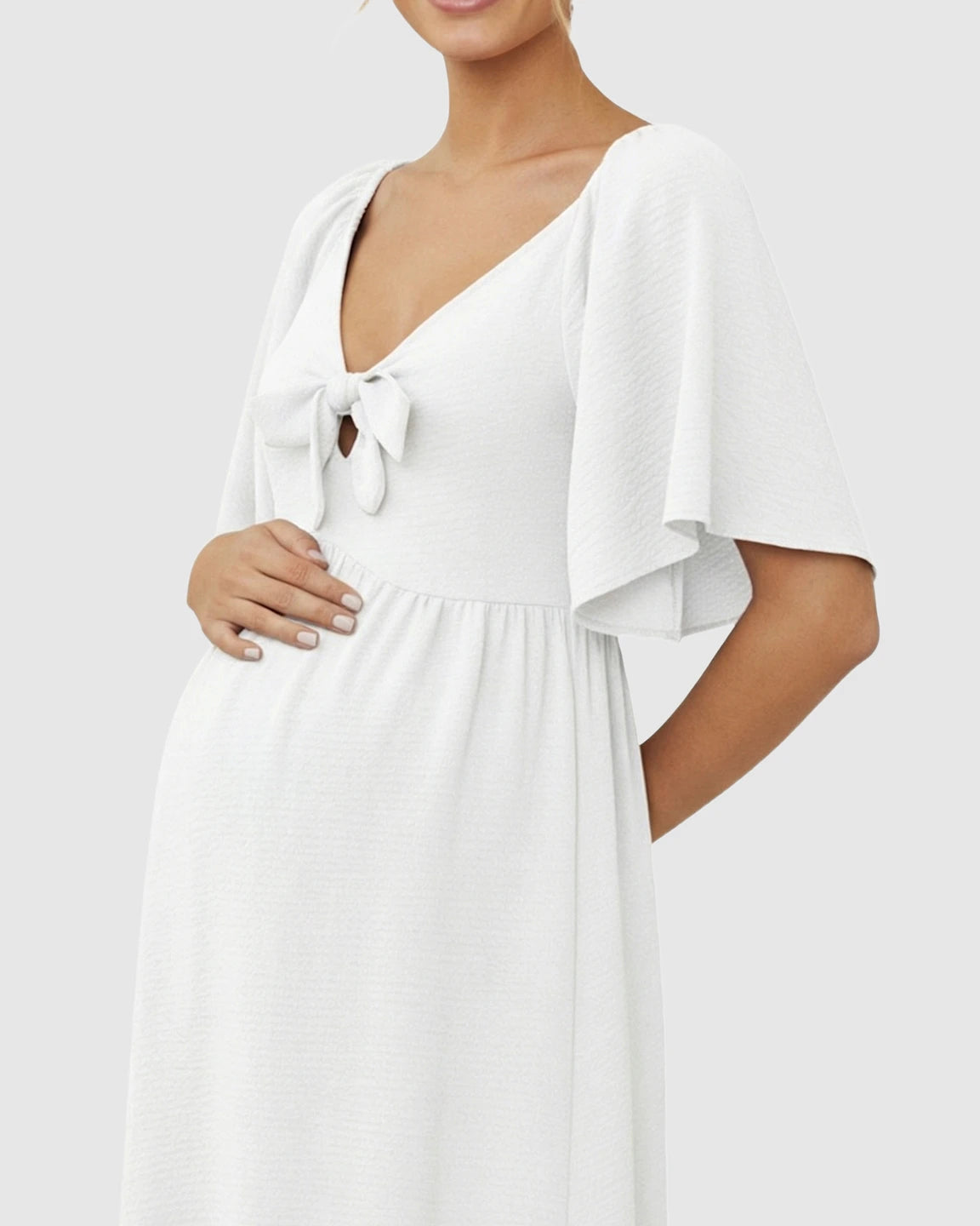 Tie-Knot Front Swing Silhouette Maternity Midi Dress