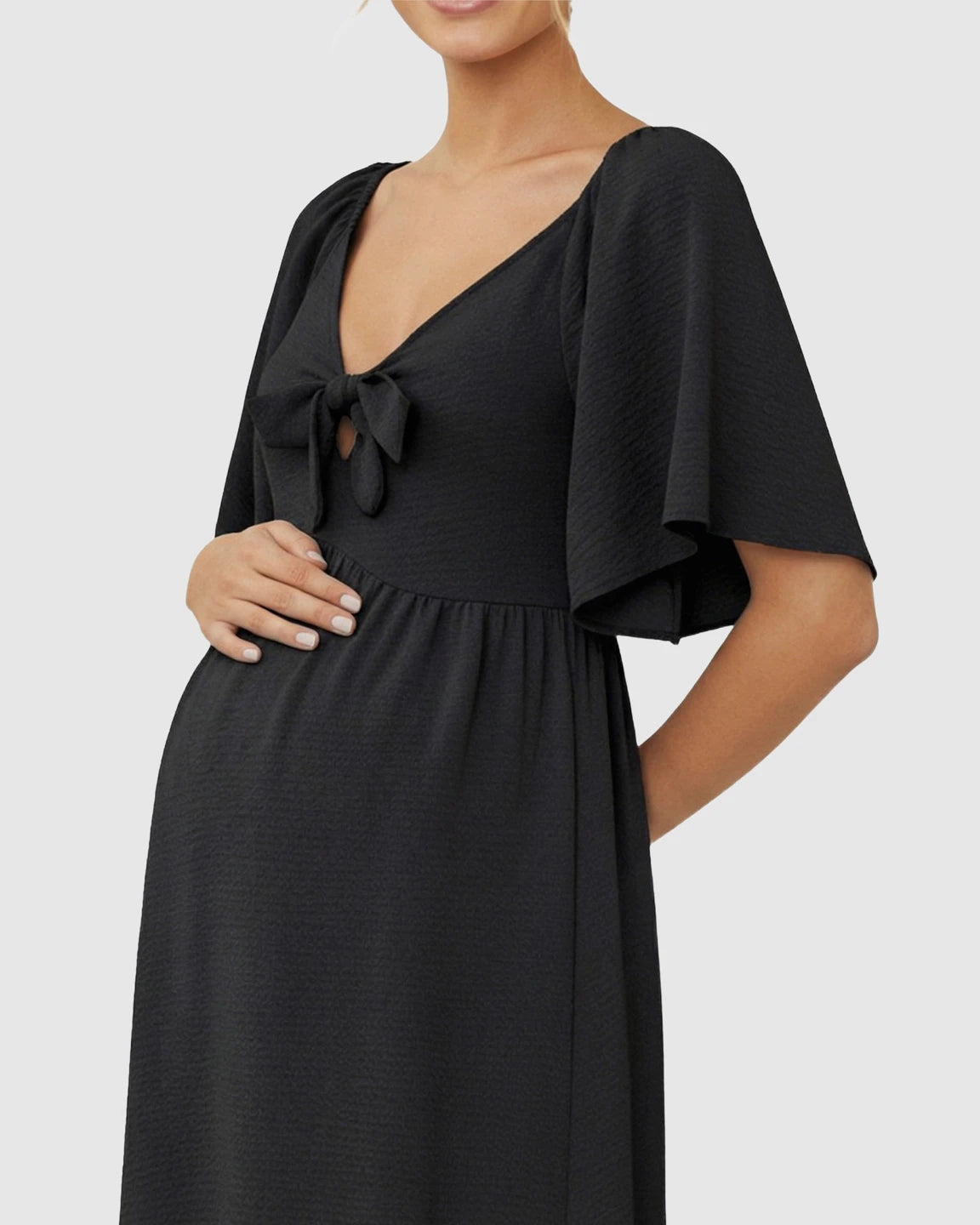 Tie-Knot Front Swing Silhouette Maternity Midi Dress