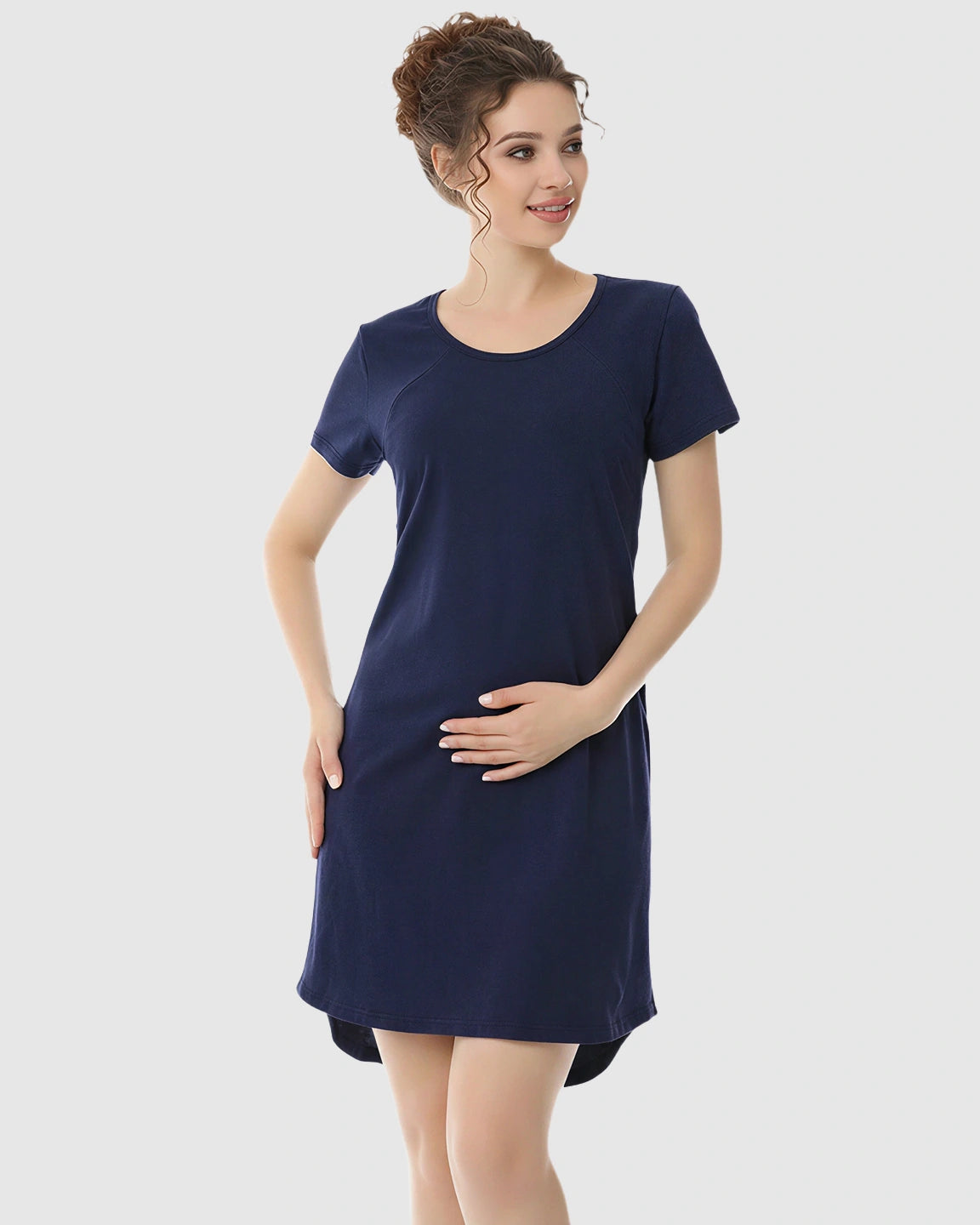 Side-Access Nursing Casual Maternity Midi Dress