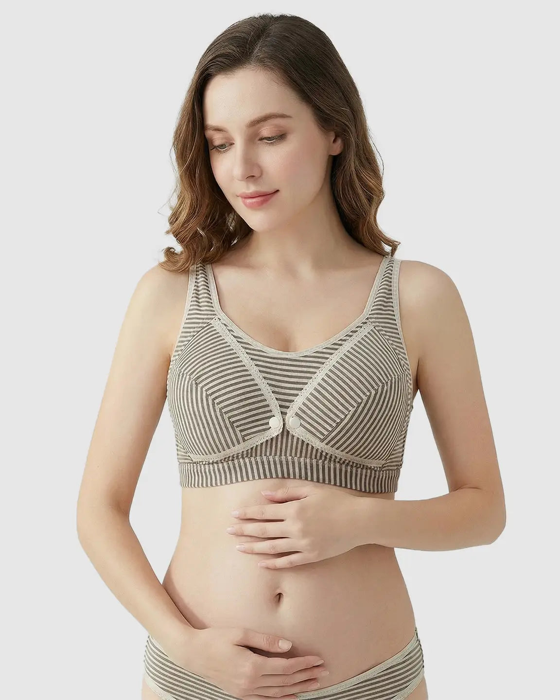 Striped Button Front Maternity Nursing Bra