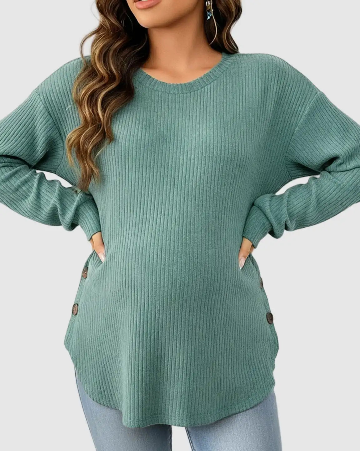 Round Neck Long Sleeve Casual Maternity Sweatshirt