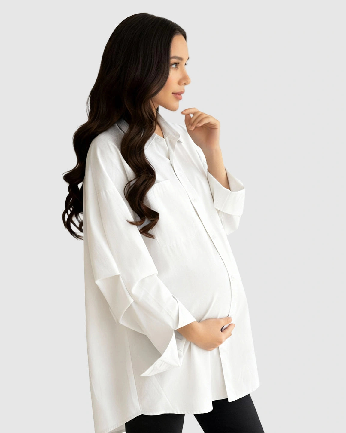 Cotton Lapel Long Sleeve Maternity Tunic
