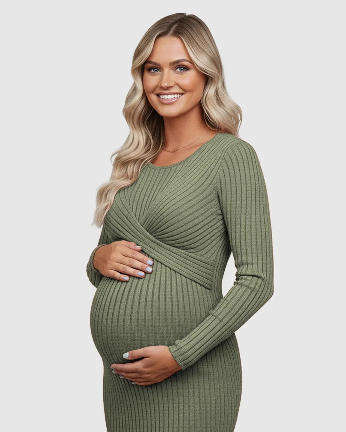 Knot Front Long Sleeve Maternity Midi Dress
