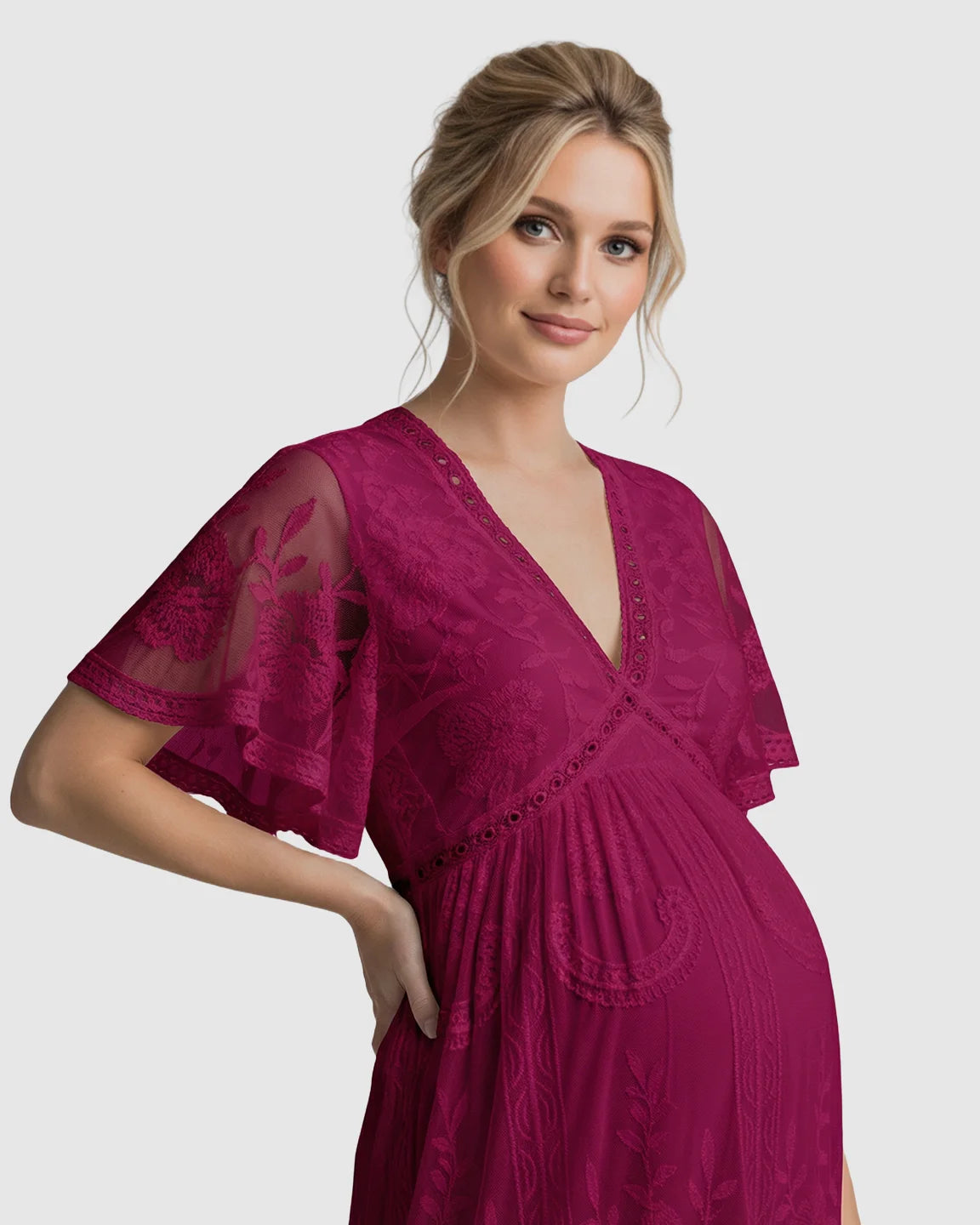 Sheer-Lace Romantic Maternity Maxi Dress
