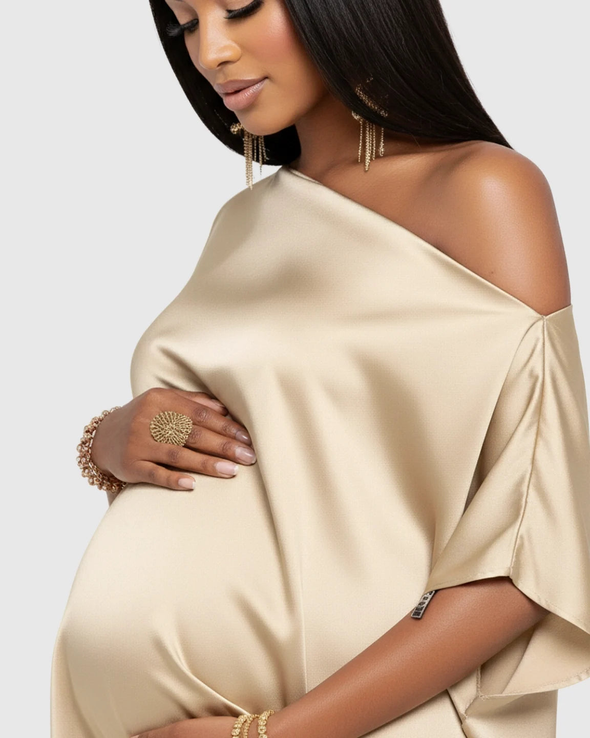One-Shoulder Batwing Sleeve A-Line Maternity Maxi Dress