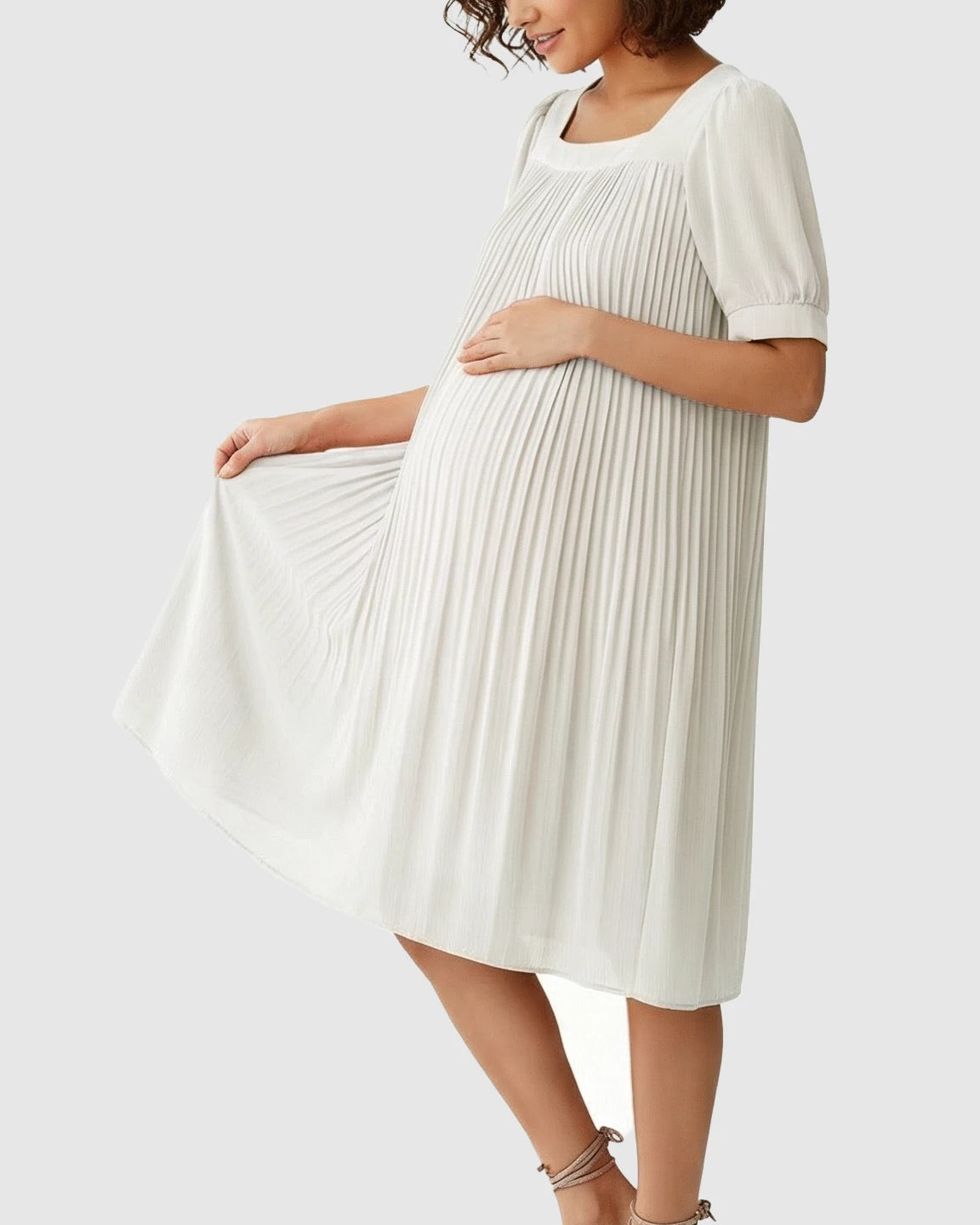 Pleated Flowy-Style Maternity Short Dress