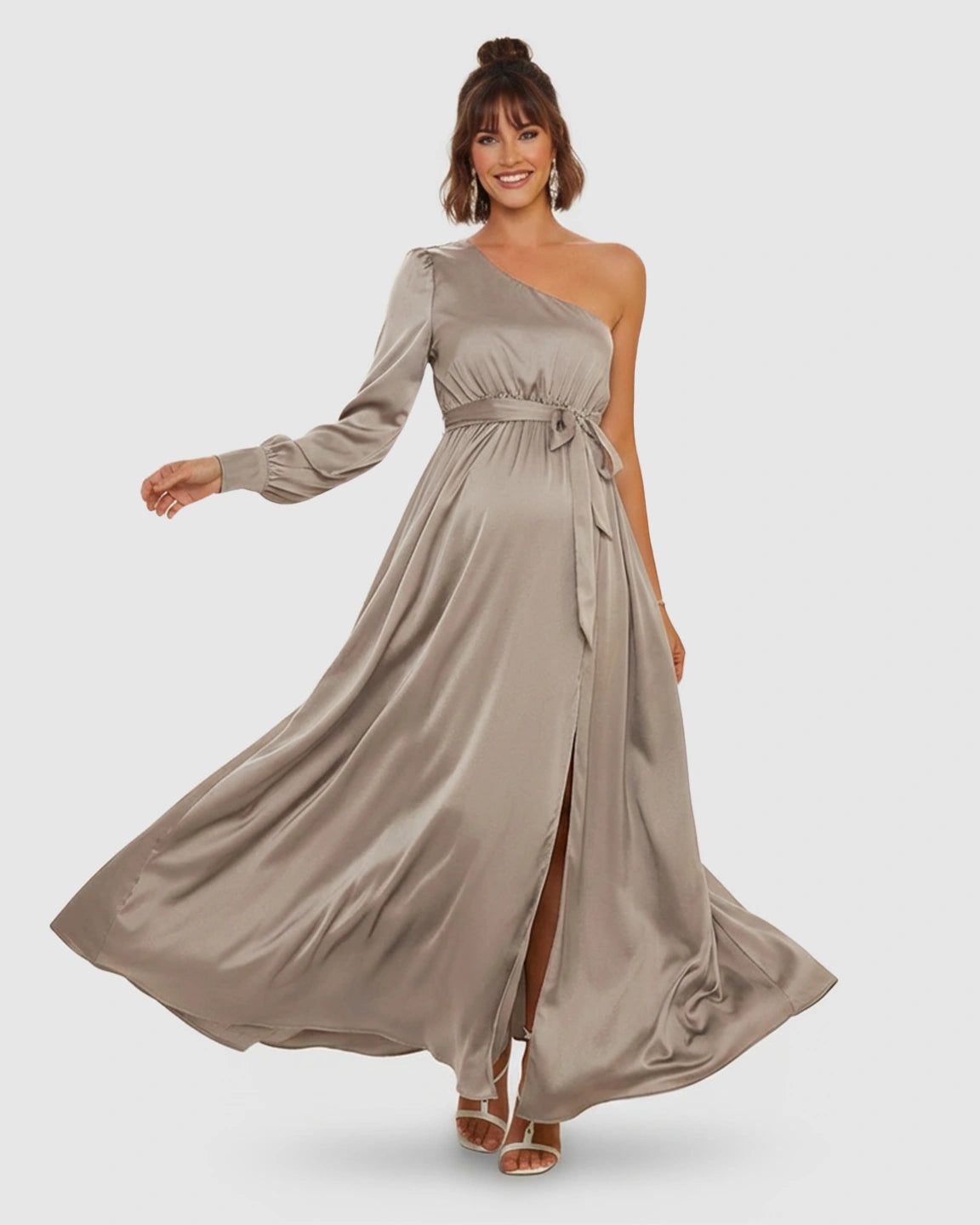One-Shoulder Elegant Maternity Maxi Dress