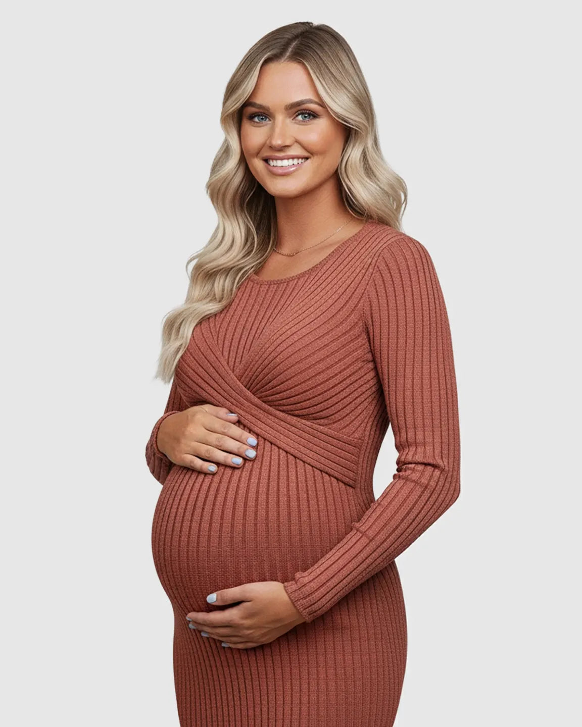 Knot Front Long Sleeve Maternity Midi Dress