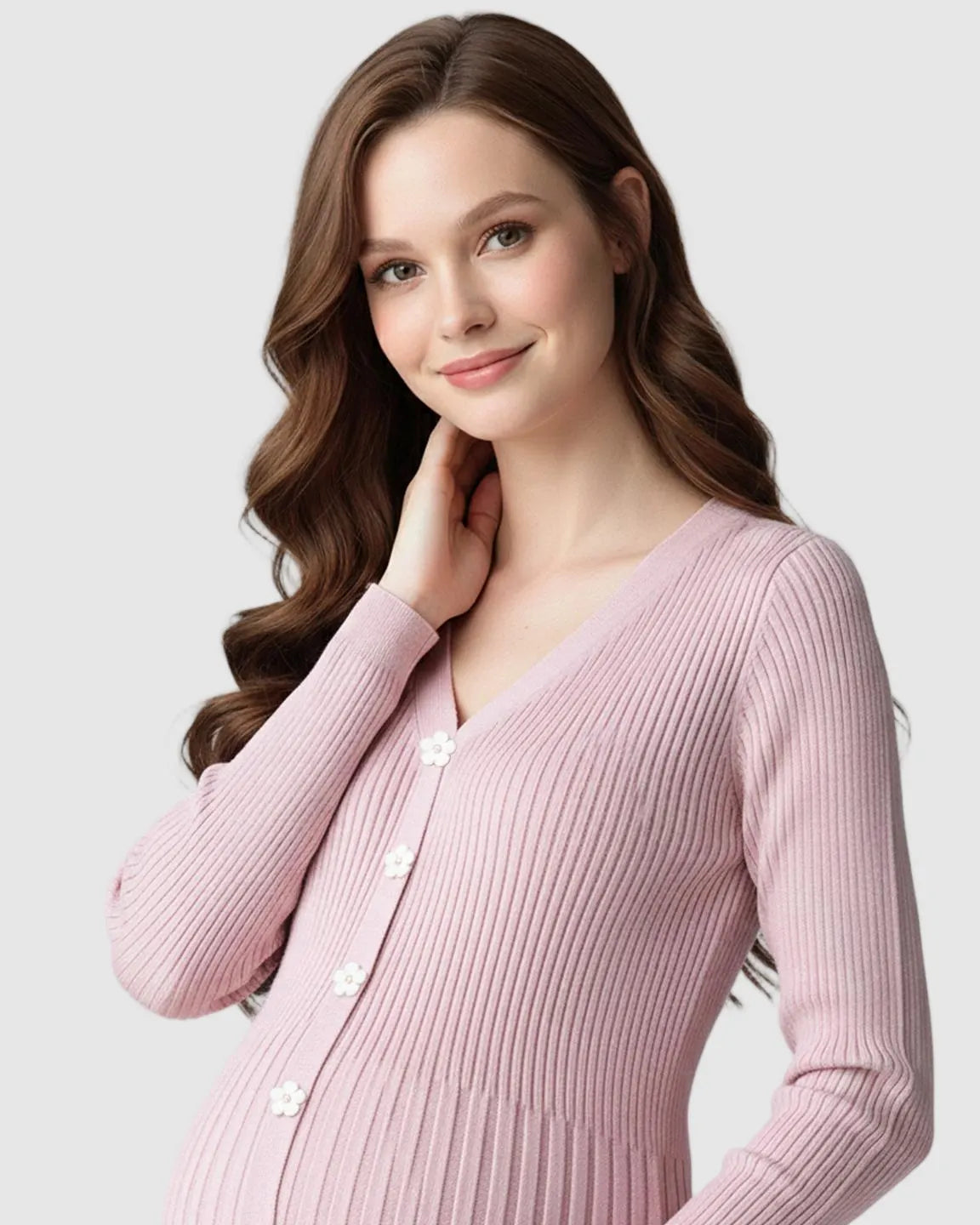 Ribbed Knit Long Sleeve Maternity Midi Dress