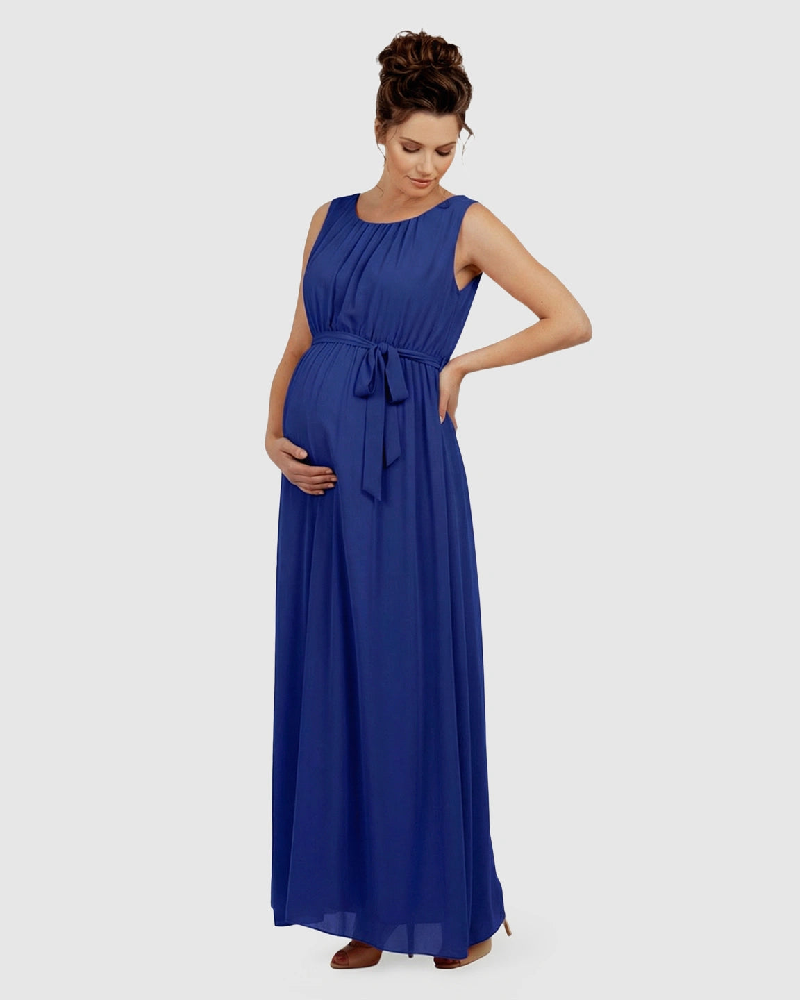 Gathered Bodice Elegant Maternity Maxi Dress