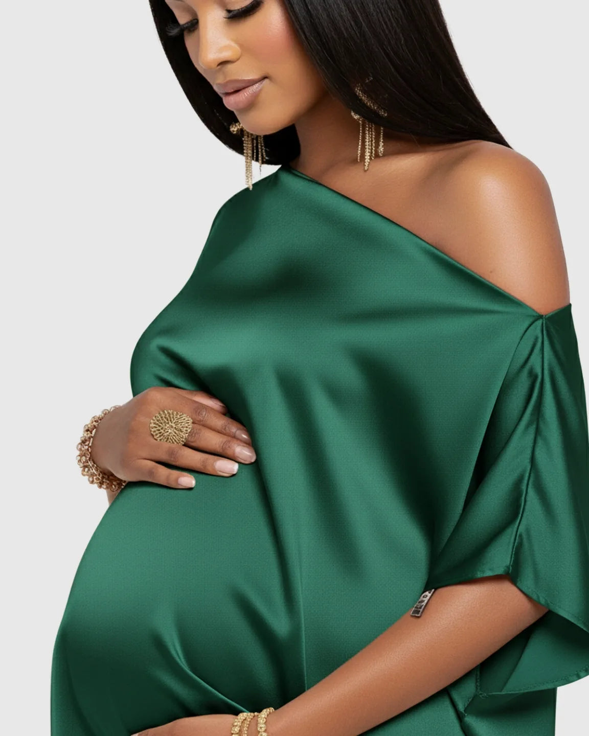 One-Shoulder Batwing Sleeve A-Line Maternity Maxi Dress