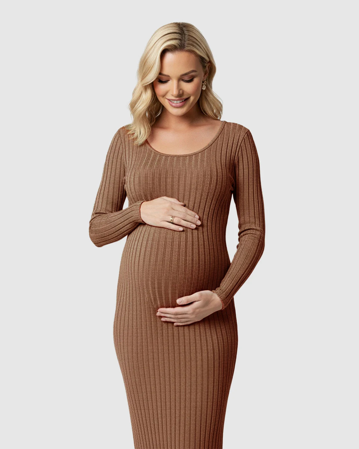 Ribbed Knit Casual Maternity Midi Dress