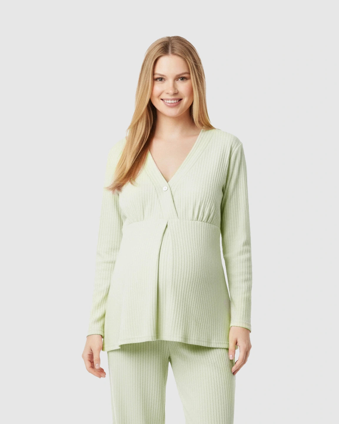 Soft Ribbed Knit V-Neck Nursing Pajama Set