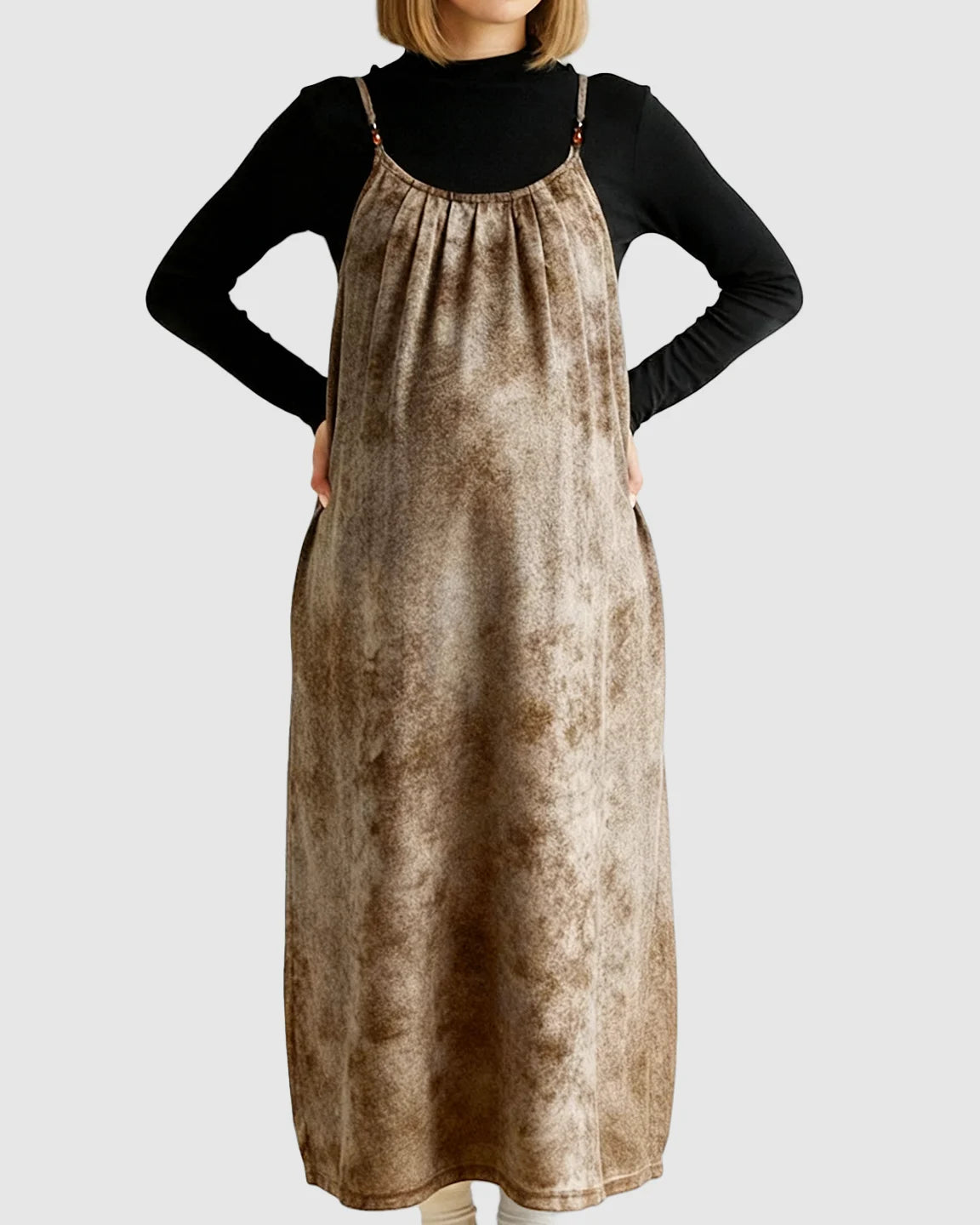 Adjustable Strap Vintage-Style Maternity Suspender Midi Dress