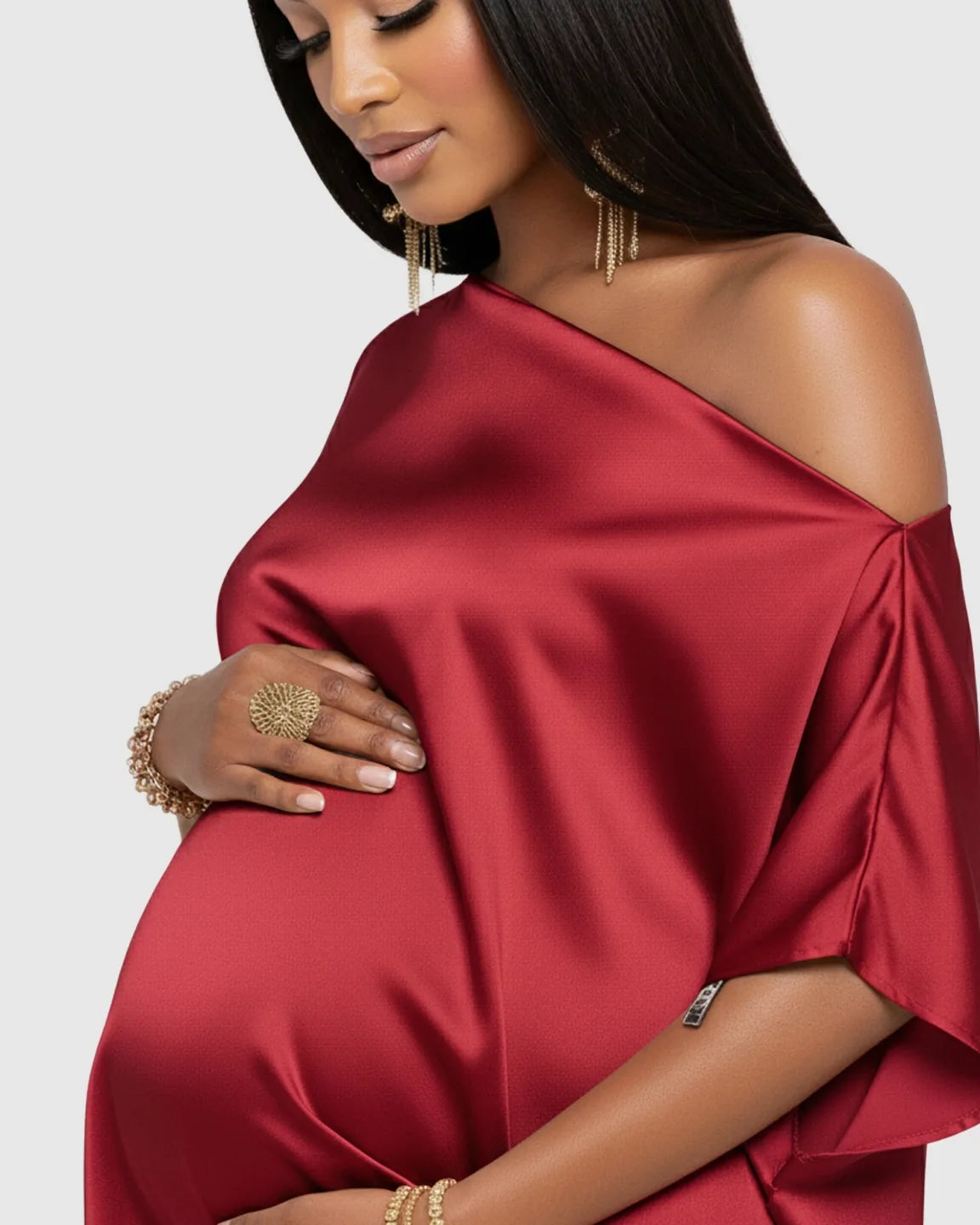 One-Shoulder Batwing Sleeve A-Line Maternity Maxi Dress