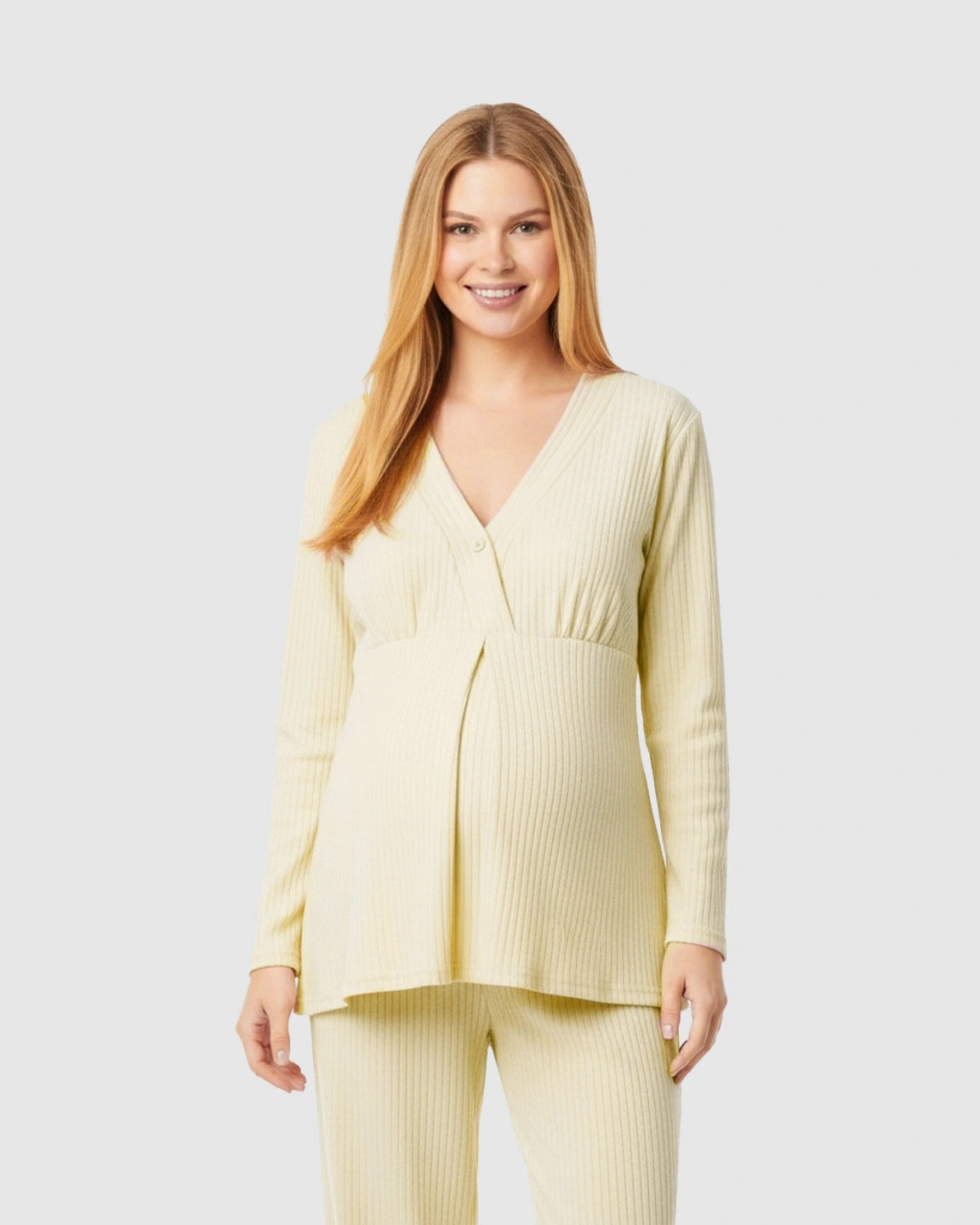 Soft Ribbed Knit V-Neck Nursing Pajama Set