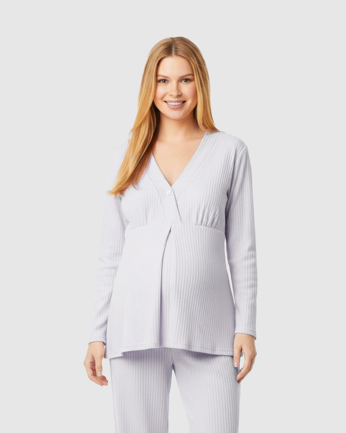 Soft Ribbed Knit V-Neck Nursing Pajama Set