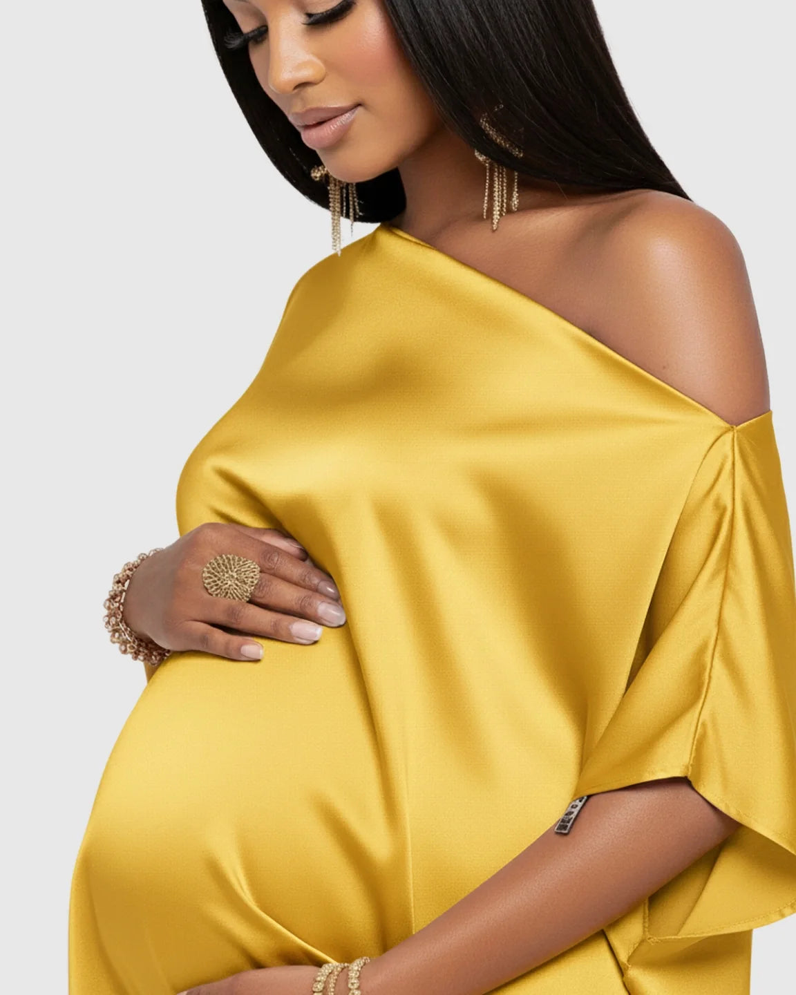 One-Shoulder Batwing Sleeve A-Line Maternity Maxi Dress