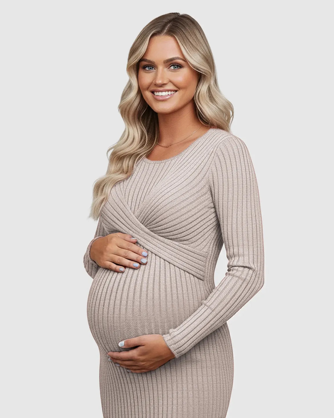 Knot Front Long Sleeve Maternity Midi Dress