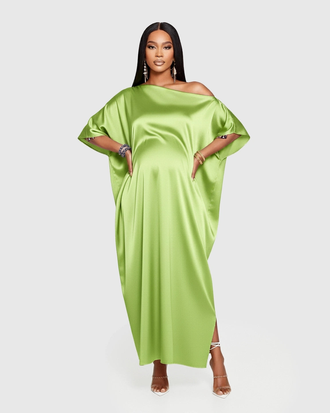 One-Shoulder Batwing Sleeve A-Line Maternity Maxi Dress