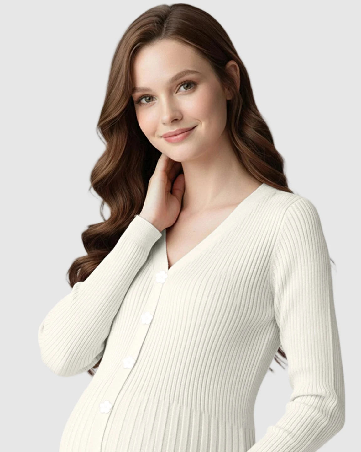 Ribbed Knit Long Sleeve Maternity Midi Dress