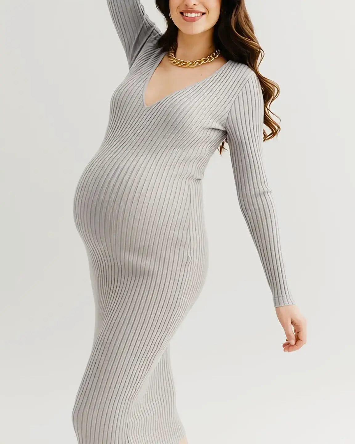 Ribbed Knit Long-Sleeve Bodycon Maternity Dress
