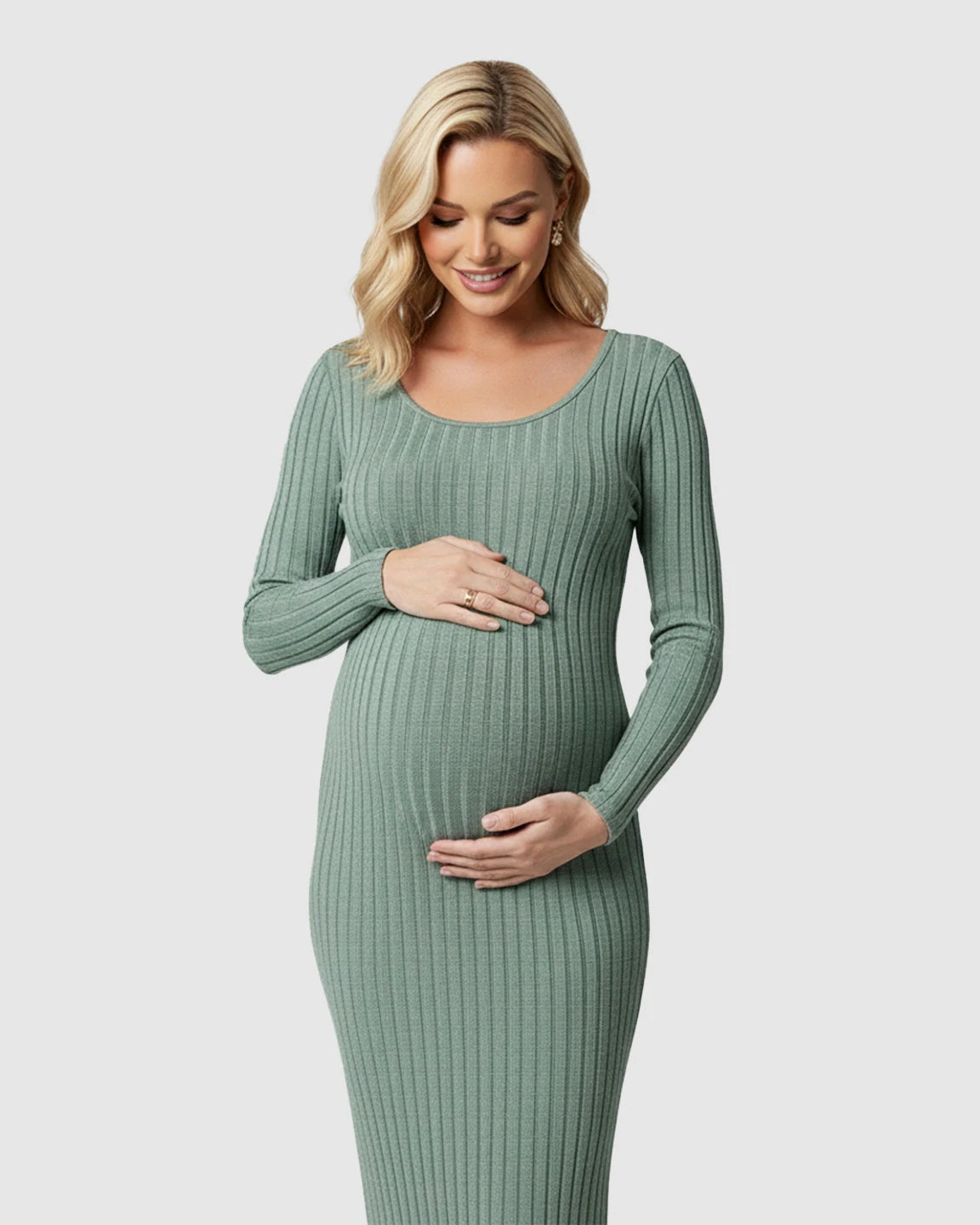 Ribbed Knit Casual Maternity Midi Dress