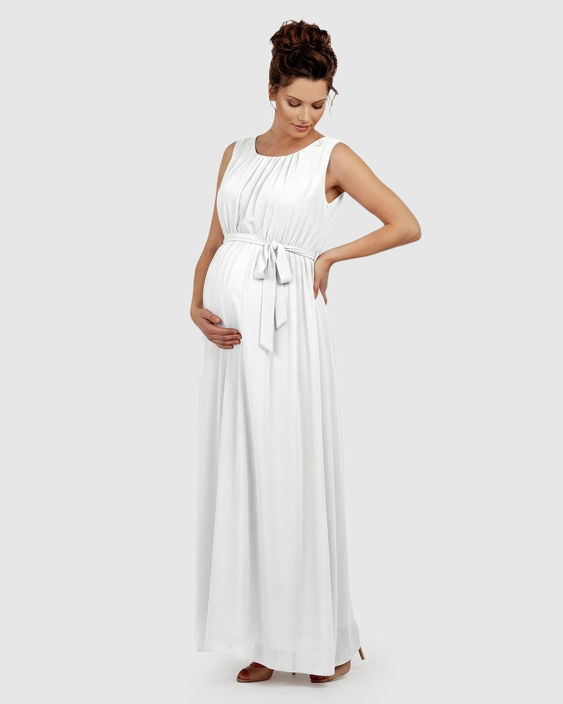 Gathered Bodice Elegant Maternity Maxi Dress