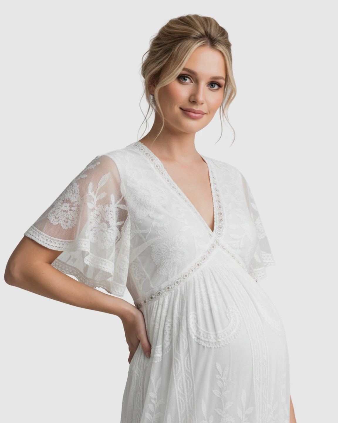 Sheer-Lace Romantic Maternity Maxi Dress