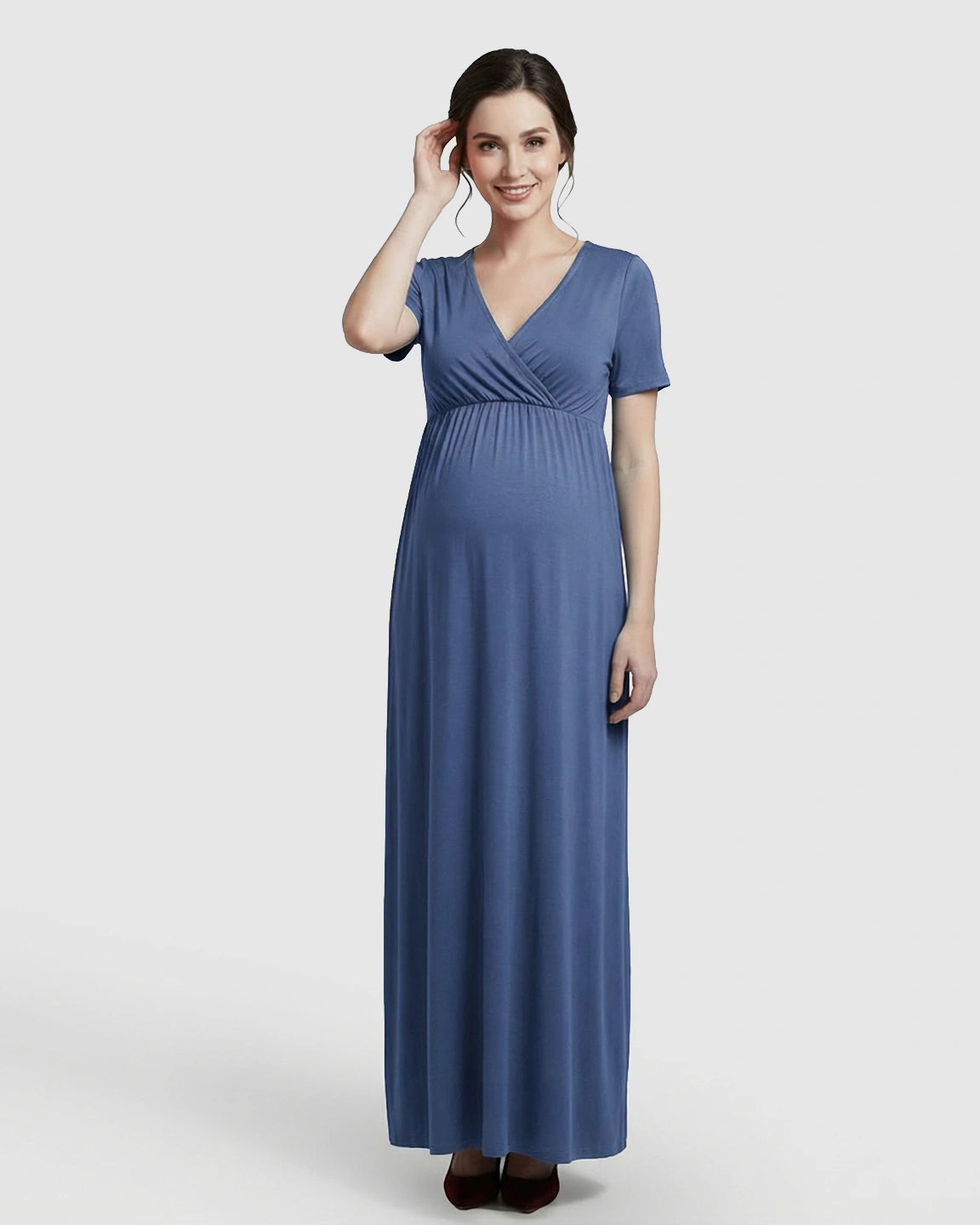 Crossover V-Neck Flowy Silhouette Maternity Maxi Dress