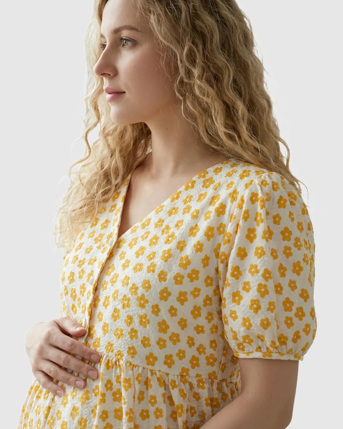 Button-Front Floral Print Maternity Nursing Dress