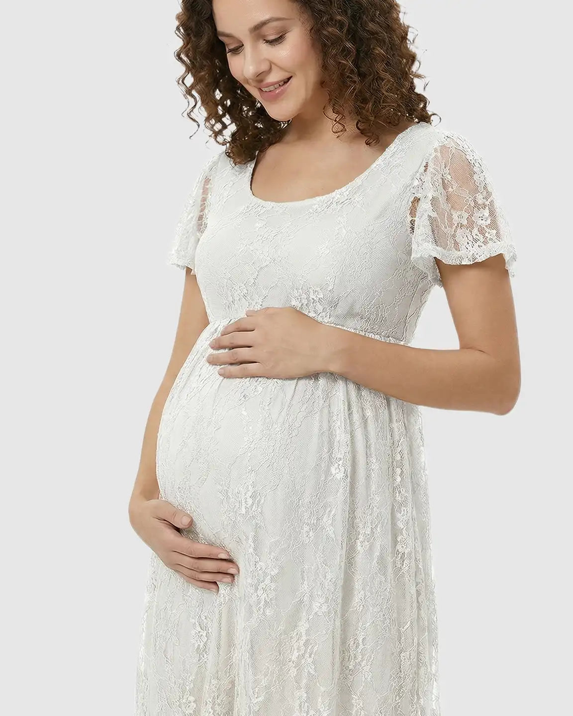 Ruffled Hem Floral Lace Maternity Photoshoot Dress