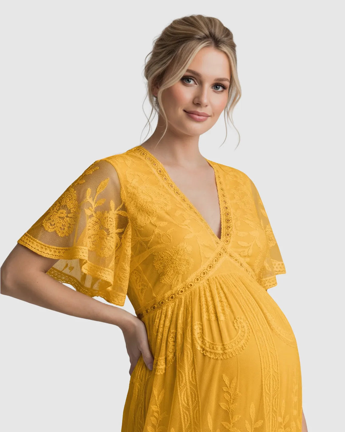 Sheer-Lace Romantic Maternity Maxi Dress